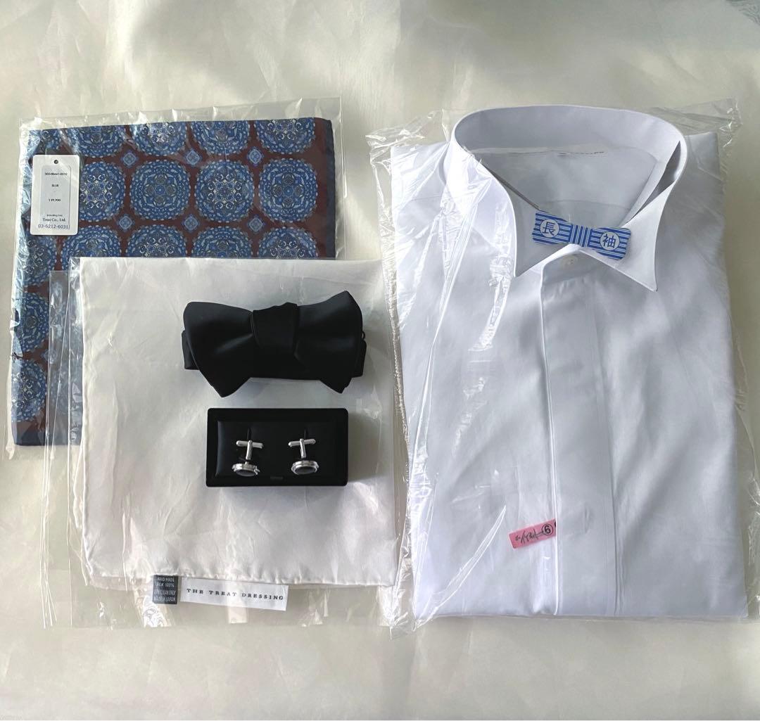 トリートドレッシング 新郎 4点 シャツ 蝶ネクタイ カフスリンクス