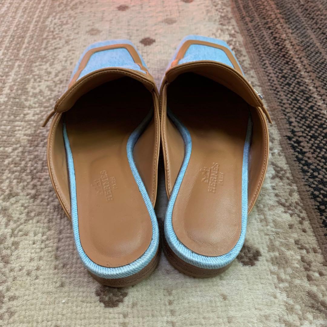 HERMES エルメス グルーピー デニム レザー サンダル 35 22.5cm