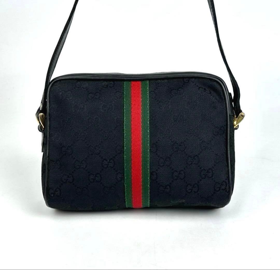 美品□グッチ ショルダーバッグ シェリーライン GGキャンバス クロス