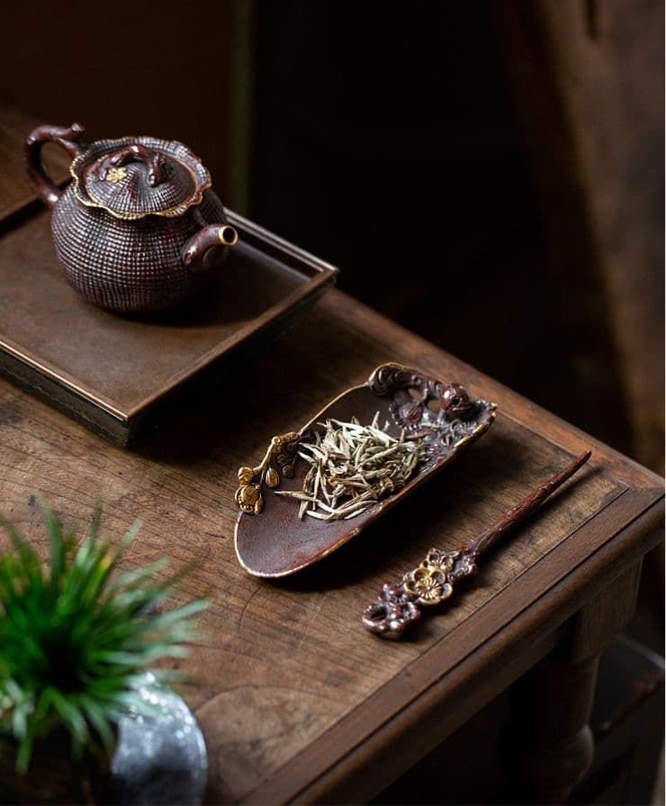 梅の花の手浮彫り茶則 茶杓 新品未使用 茶道具