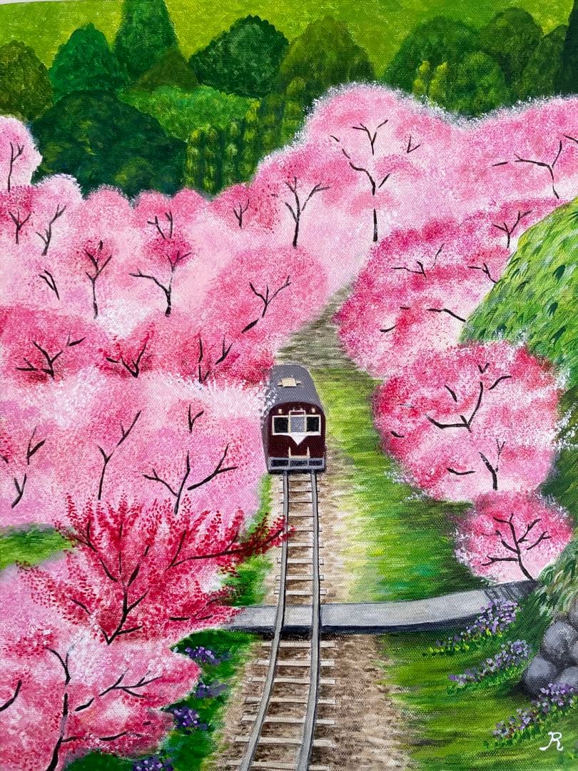 ご依頼品　風景画　花の絵　アクリル画　原画 　　「花桃のトンネル3」F6 ご依頼品 風景画 花の絵 アクリル画 原画 「花桃のトンネル3」F6 ご