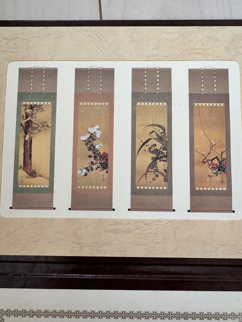 掛軸　12ヶ月花鳥図(雅の巻) 限定300(39番) 酒井抱一作　証付き　4作品 酒井抱一 「十二か月花鳥図」 二月 「菜花に雲雀図」 複製掛軸 : 酒井