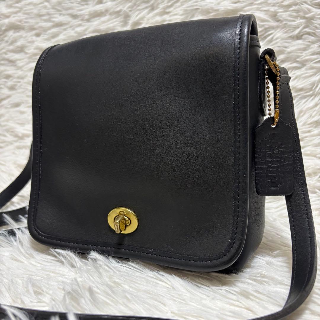 美品★オールドコーチ コンパクト　ターンロック ショルダーバッグ レザー 黒 COACH◇オールドコーチターンロックショルダーバッグ/レザー/BLK/9936