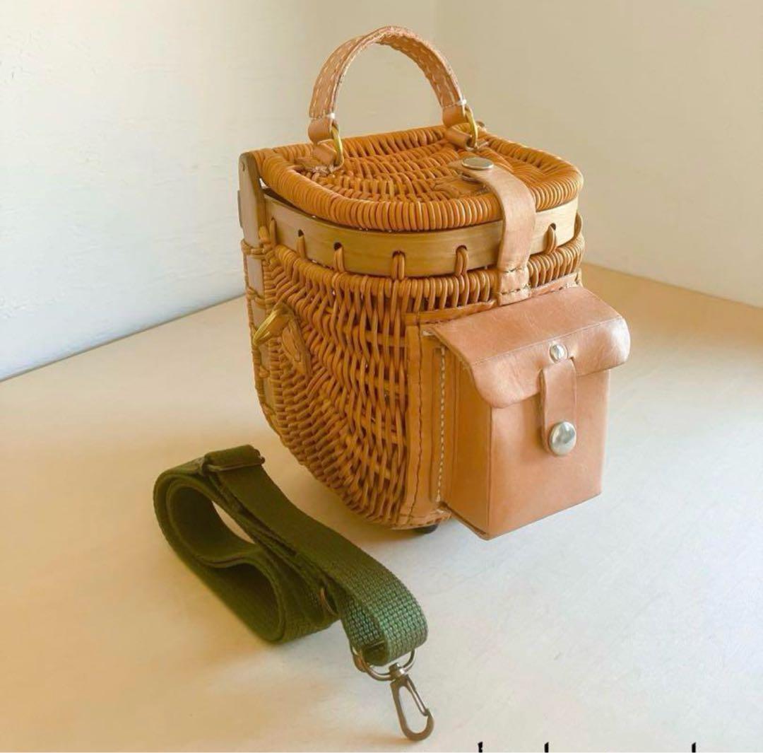 新品ショルダーバスケットSサイズ　ナチュラル色　ストラップ緑 本革 ショルダーストラップ 単品【ヴァリアスカラー】サイズ調整可能