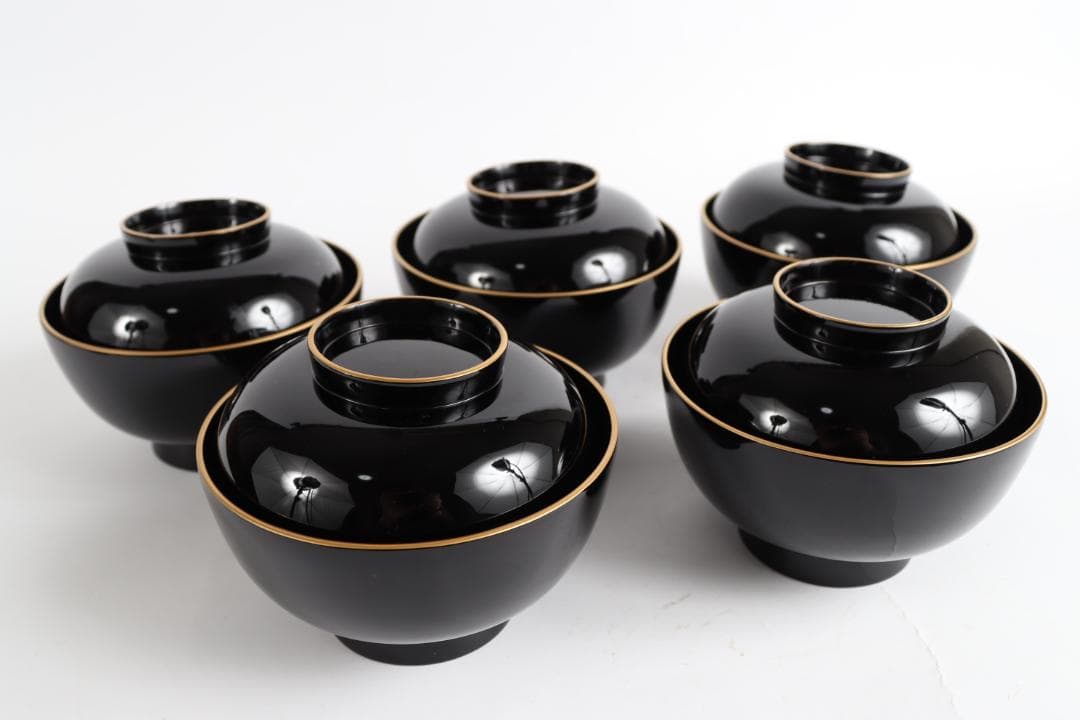 輪島塗 草花絵替 図替 蒔絵 煮物椀 五客 浅己 浅見②