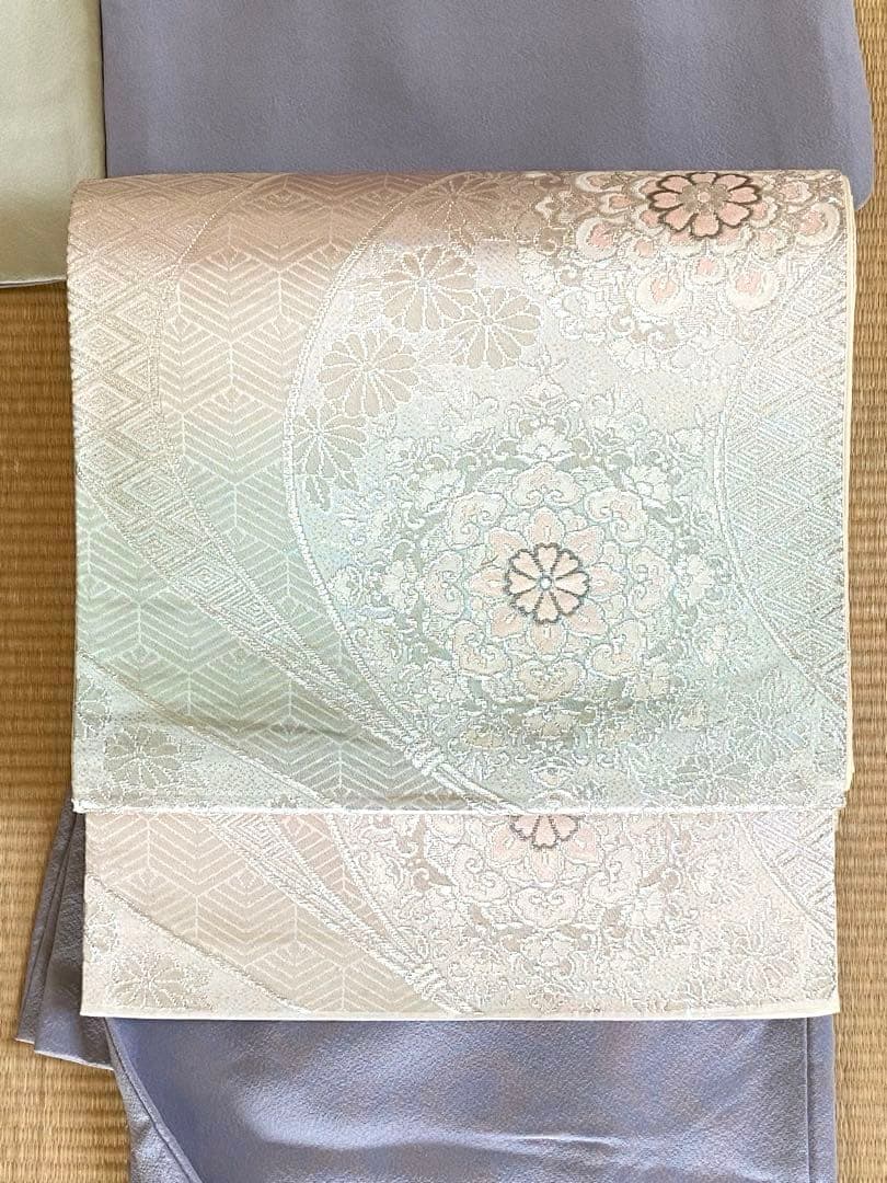 紫味のブルーグレー 友禅 花模様 訪問着（袷）フルセット トールサイズ