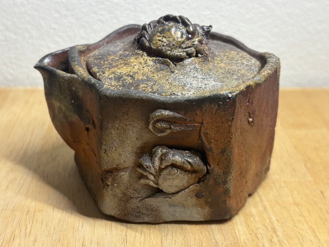 127. 備前焼 宝瓶 登り窯 カニとタニシ 貝6角 手びねり 急須 - メルカリ