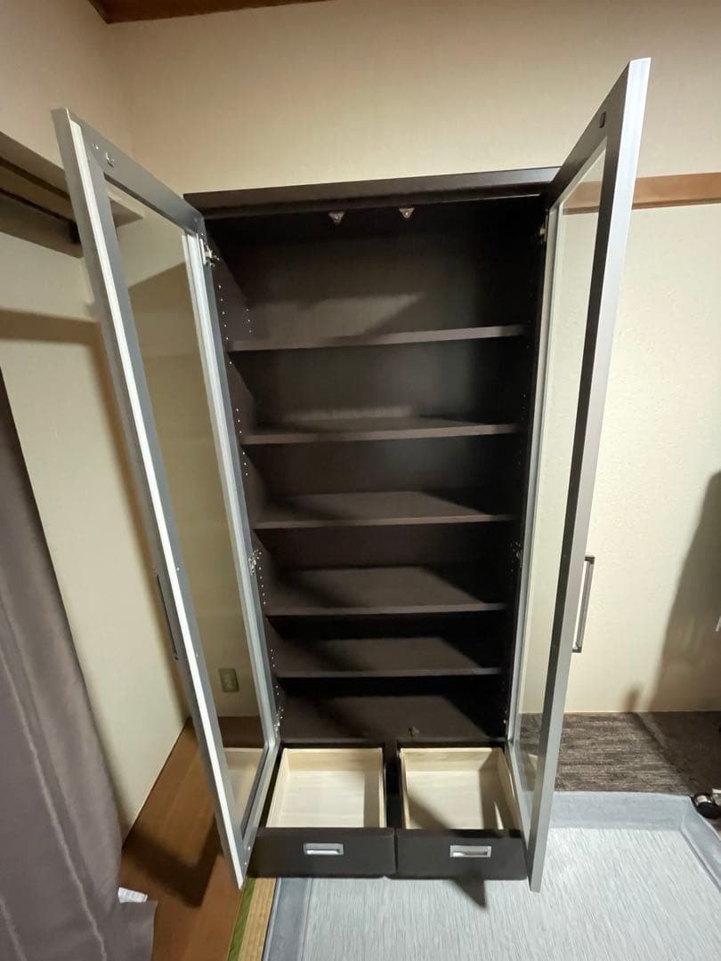 購入前コメ必須プロフ必読)様専用】ガラス扉本棚 ダークブラウン 可動