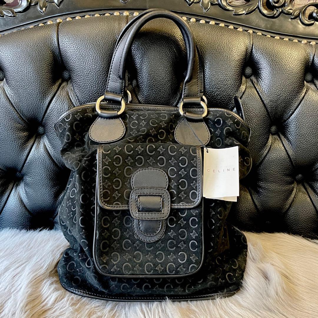 【美品】C E L I N E スエード ハンドバック マカダム柄 ブラック CELINE Cマカダム柄スエードワンショルダーバッグ | Hedy