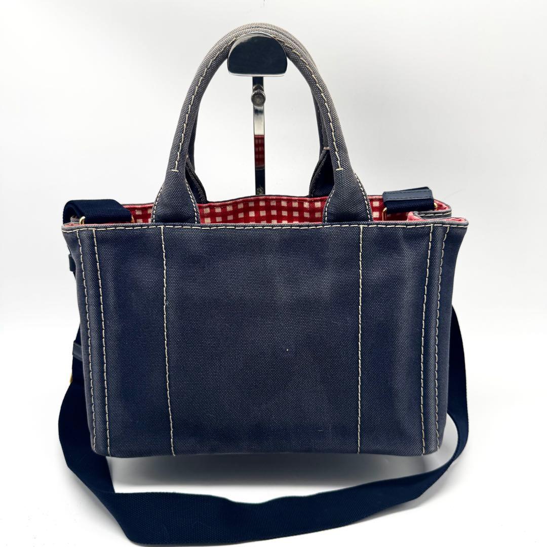 プラダ 2way ハンドバッグ カナパS ギンガムチェック キャンバス