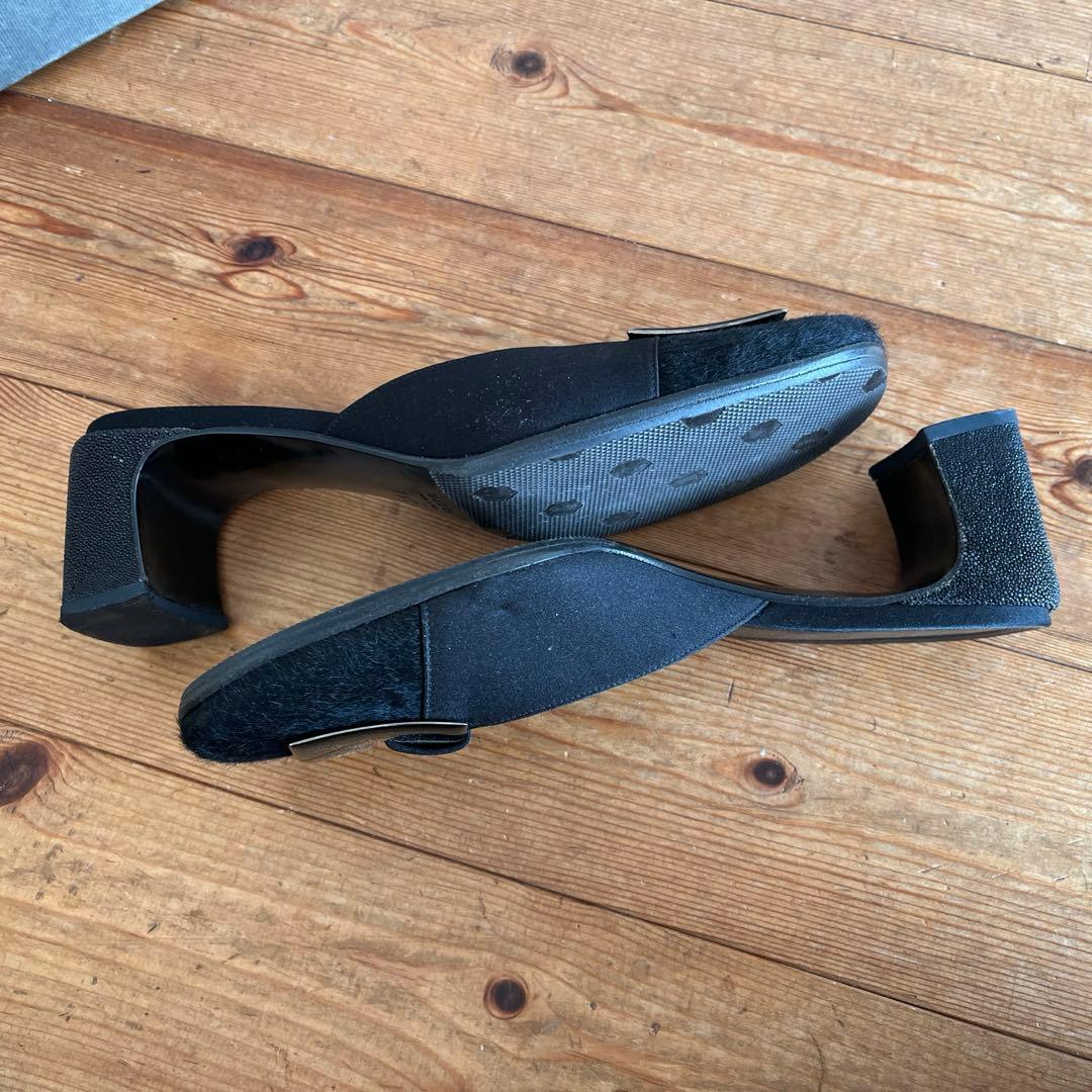 GUCCI グッチ スクエアトゥ ハラコ ミュール シルバーバックル ビーズ