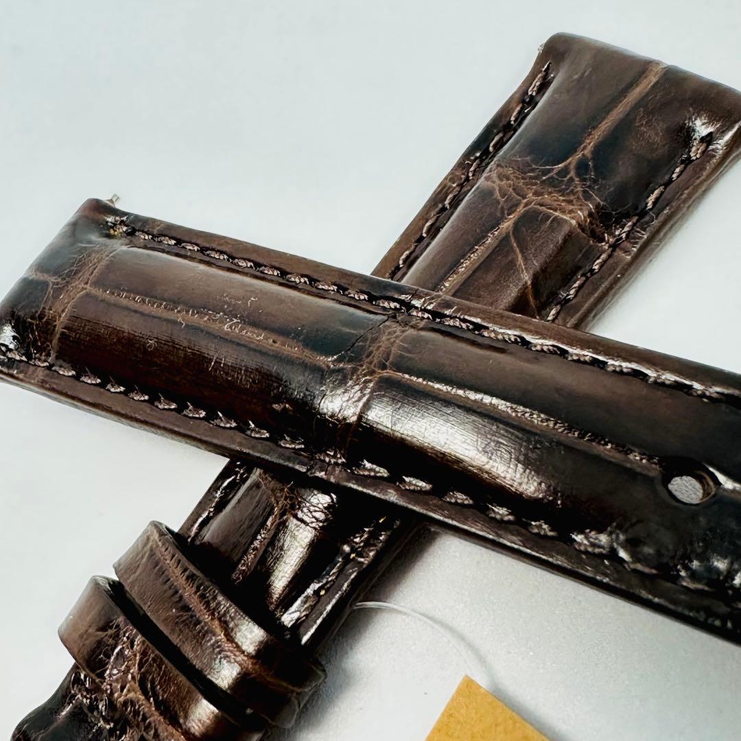 2092#19mm-16mmダークブラウン☆本物クロコダイルベルト☆スイス製