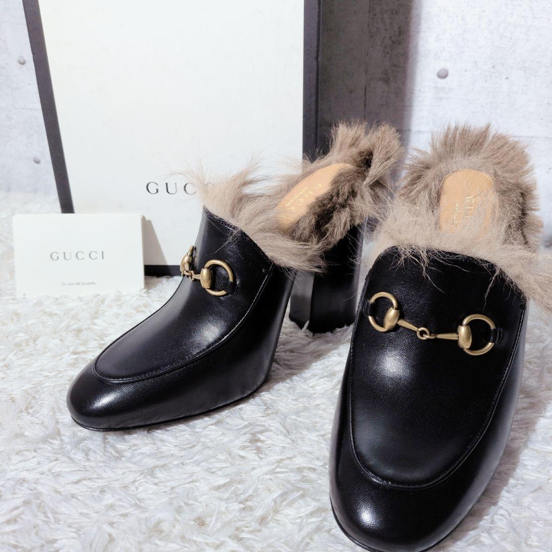 【未使用級 箱付き】グッチ　プリンスタウン　チャンキーヒール　ホースビット　本革 未使用級 箱付き】グッチ プリンスタウン チャンキーヒール ホース