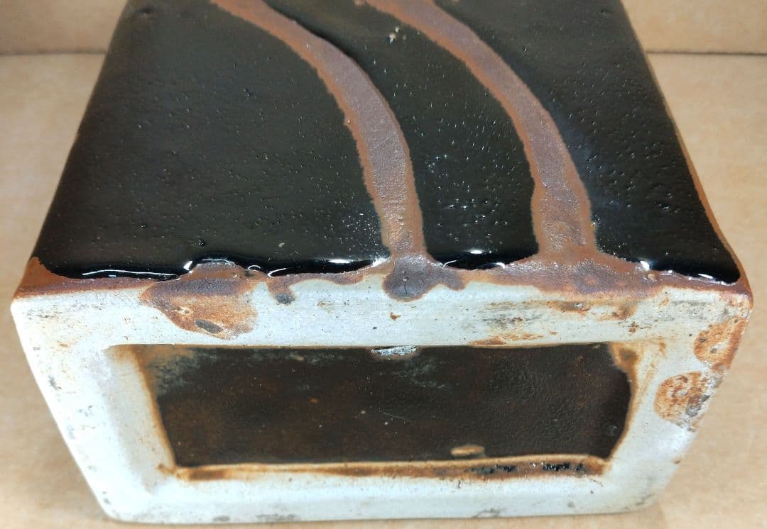 本物保証】濱田庄司(浜田庄司) 掛分指描扁壷 共箱 人間国宝 益子焼 美