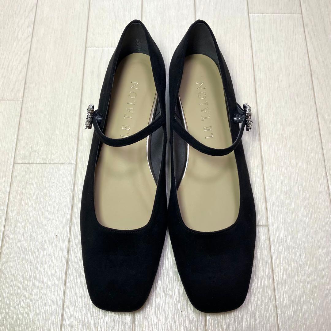 ルタロン スクエアビジューベルト メリージェーン 24.5cm 黒 ブラック