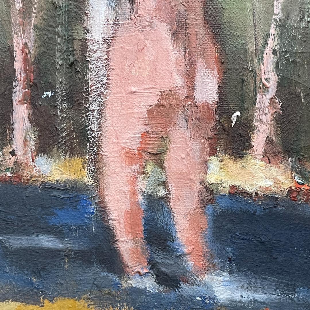 真作保証 友成晴雄『水遊び』油彩 肉筆 裸婦 人物画 厚塗り R8SB14