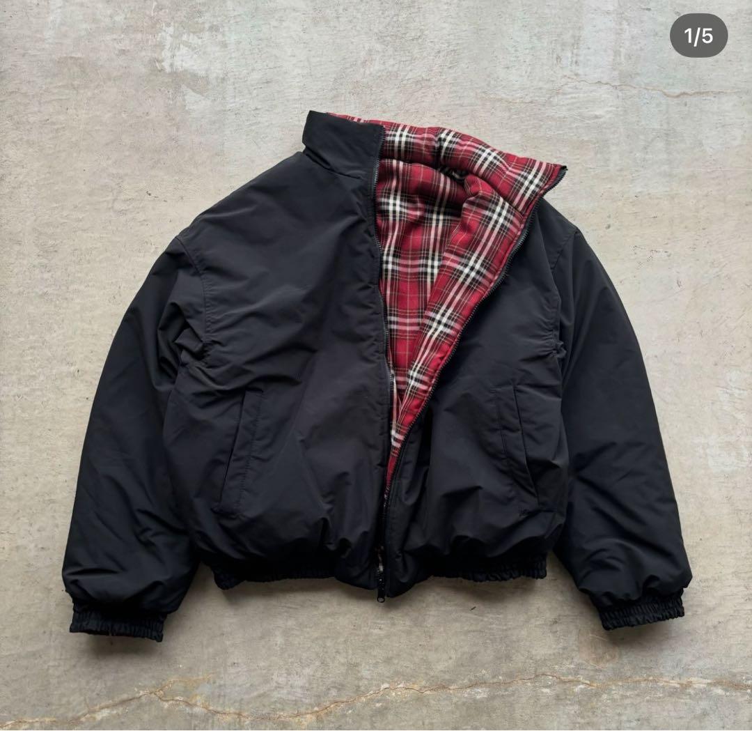 試着のみ / 地底人】リバーシブル ダウンジャケット 黒 赤 チェック柄