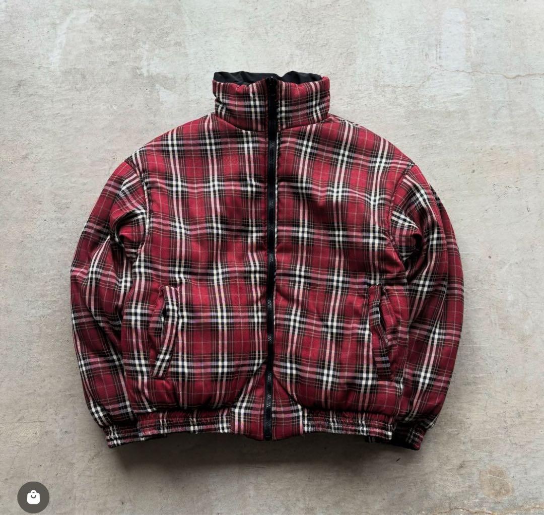 試着のみ / 地底人】リバーシブル ダウンジャケット 黒 赤 チェック柄