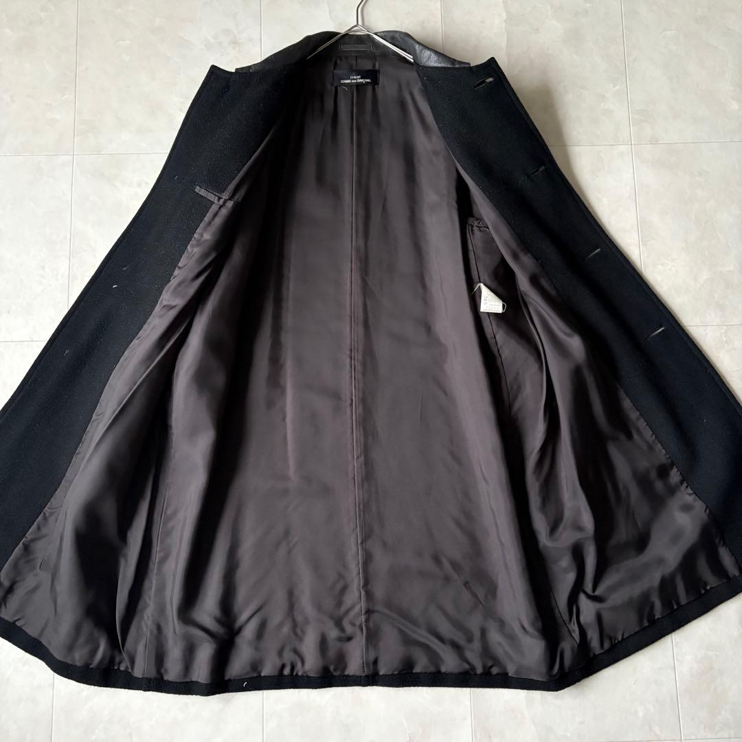 tricot COMME des GARCONS 襟レザーウールコート 黒L相当 - メルカリ
