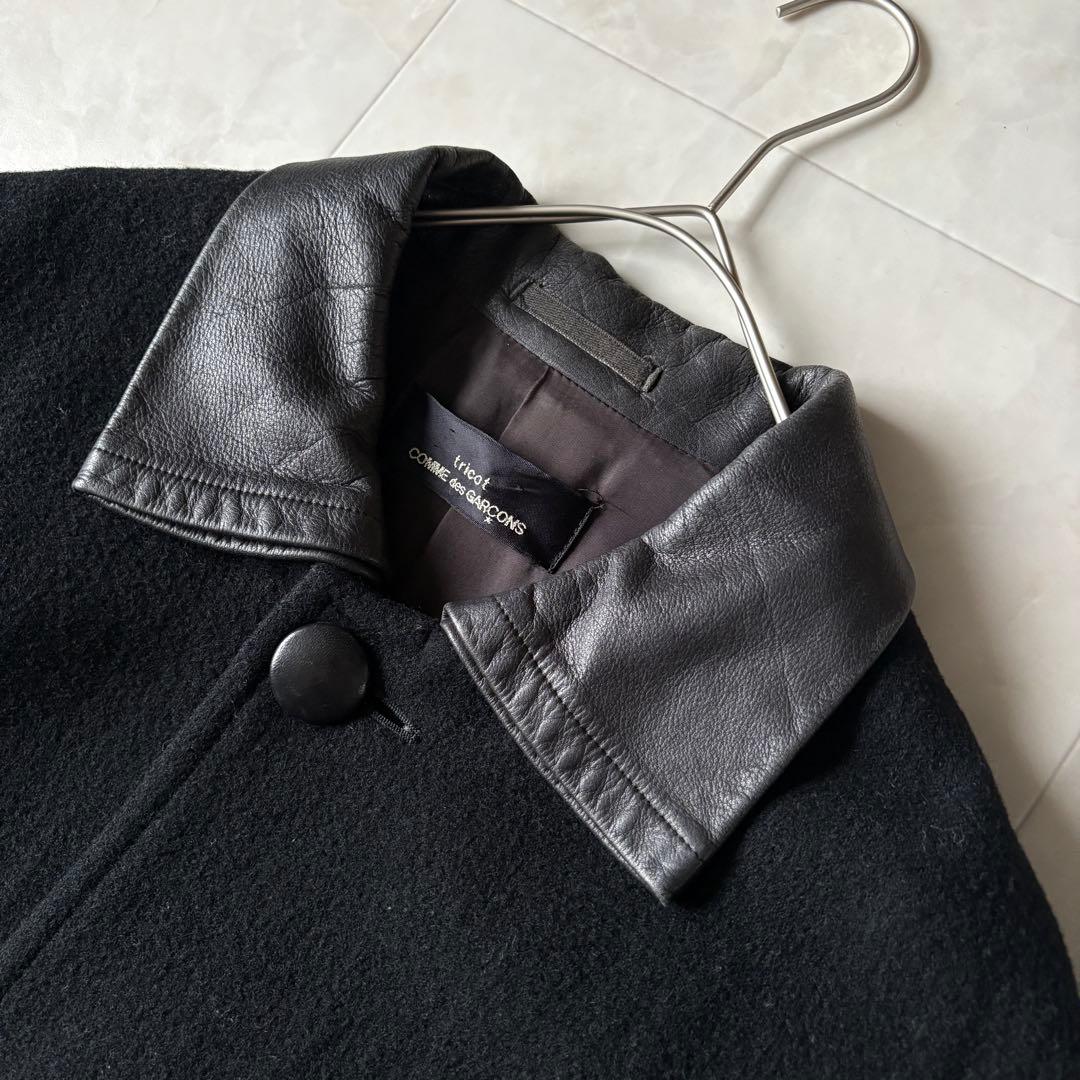tricot COMME des GARCONS 襟レザーウールコート 黒L相当 - メルカリ