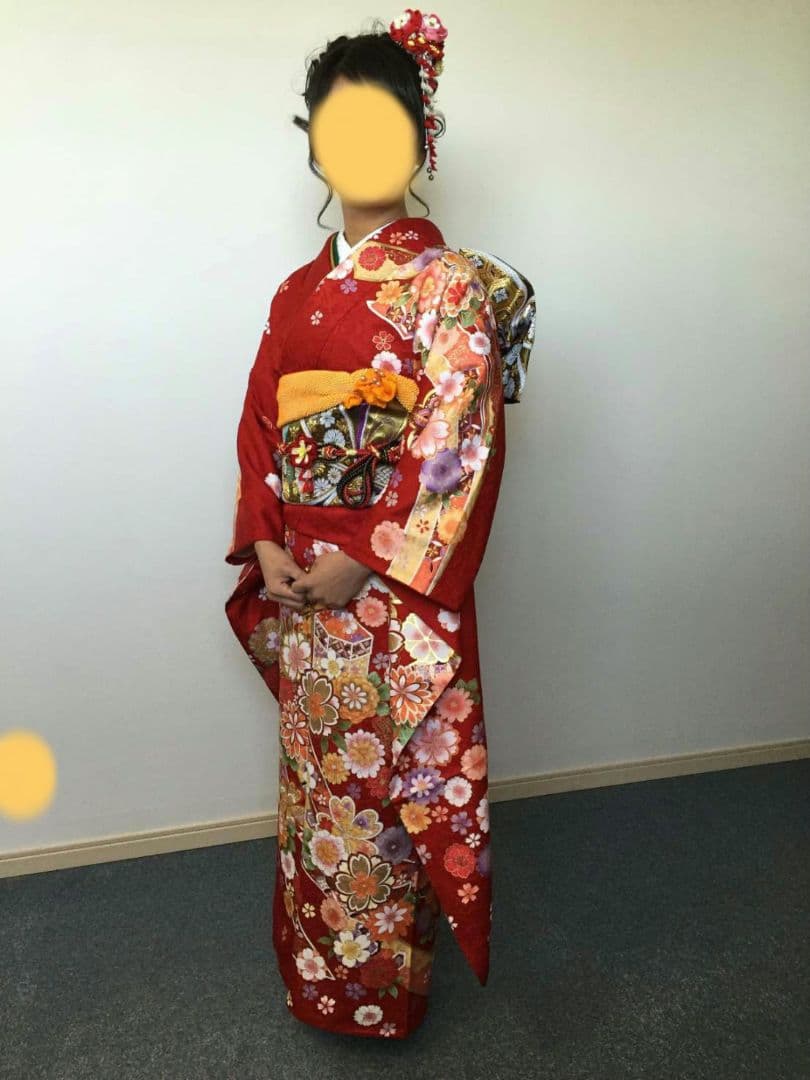 ☆れもんざめ様☆【京都きもの友禅】振袖赤＋着物帯 - メルカリ