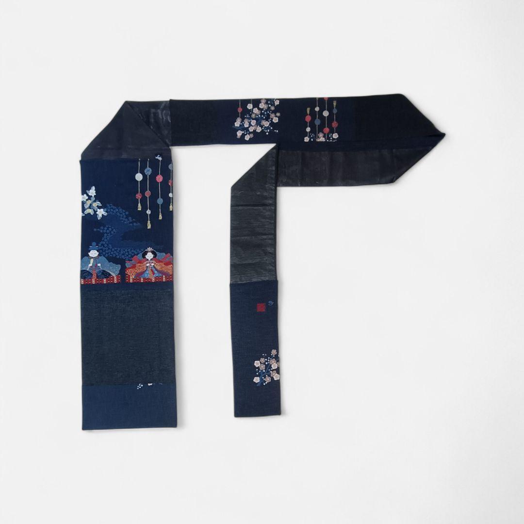 お雛様 ぷっくり 名古屋帯 紺色 梅の花 玉すだれ ネイビー - メルカリ