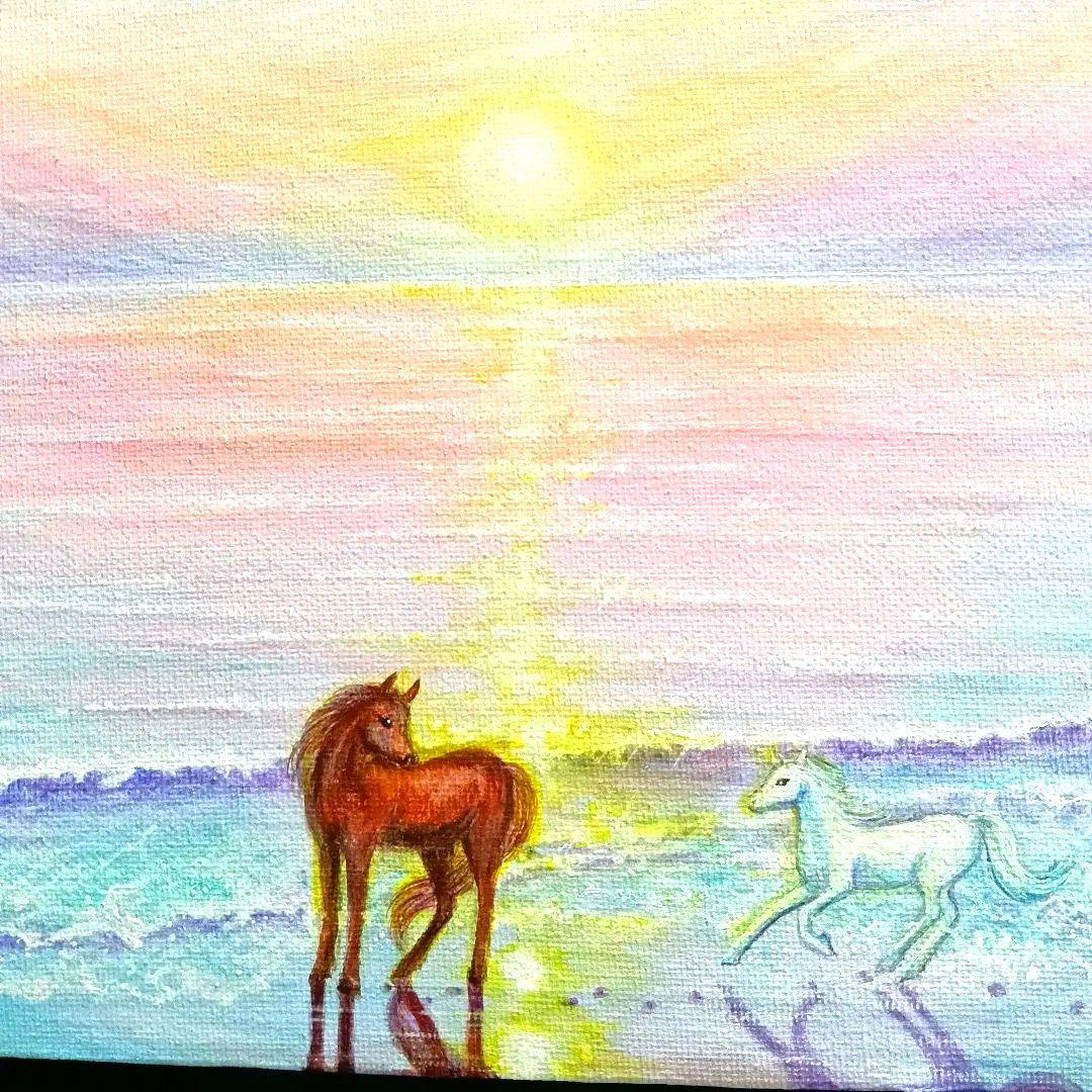 No.560 F3 浜辺の馬 アクリル画 原画 干支 午年 開運絵画 - メルカリ