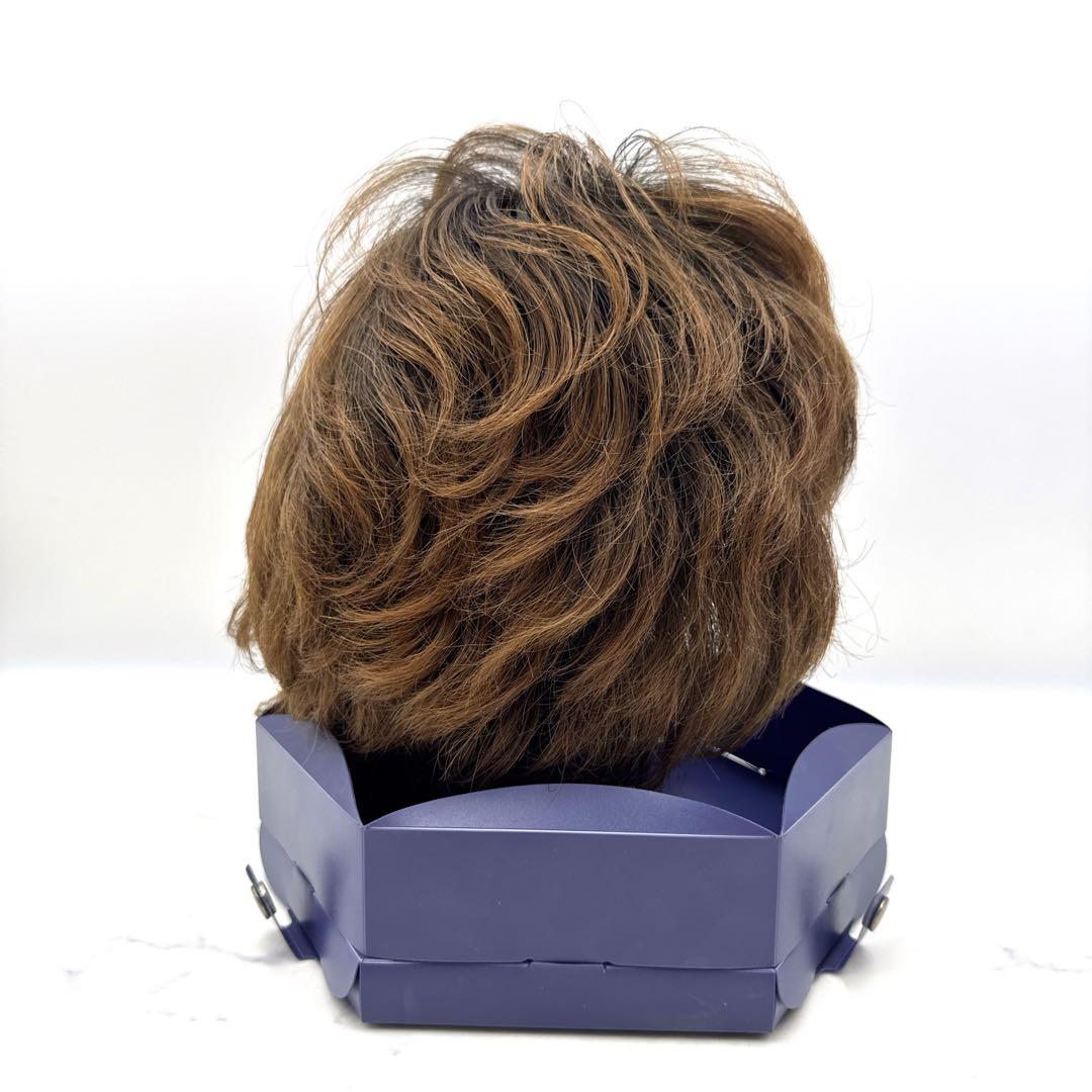 美品 フォンテーヌ 人毛100%フルウィッグ ブラウン系 ウェーブ パーマ