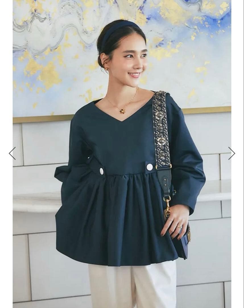 SEVEN TEN】セブンテン ビッグカラーブラウス ネイビー - メルカリ