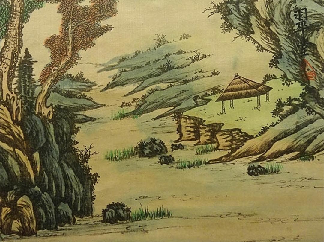 大幅掛軸 田中翠堂『彩色山水』絹本 肉筆 共箱付 掛け軸 g04159 - メルカリ