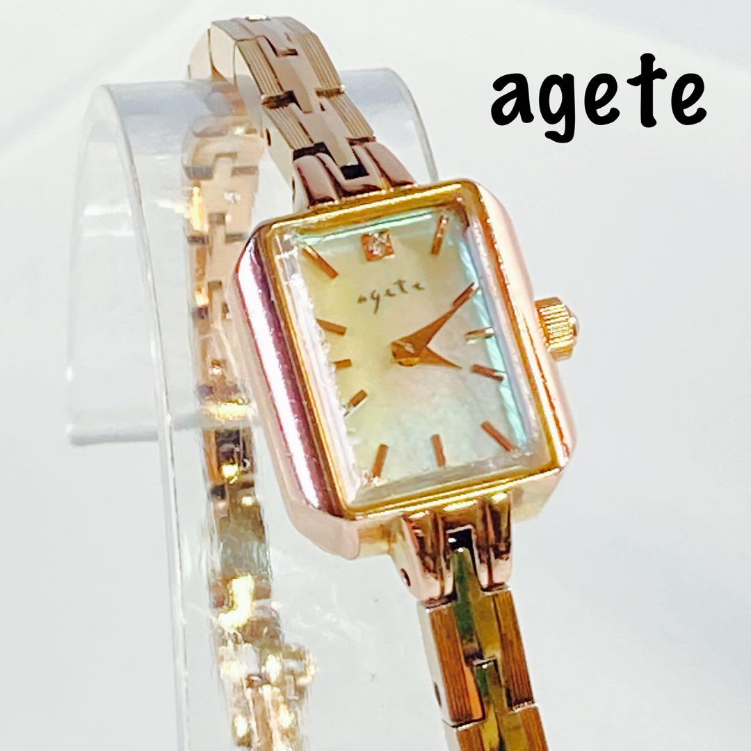 稼働 agete SILVER 0.02ctダイヤ2石 腕時計 ピンクゴールド - メルカリ