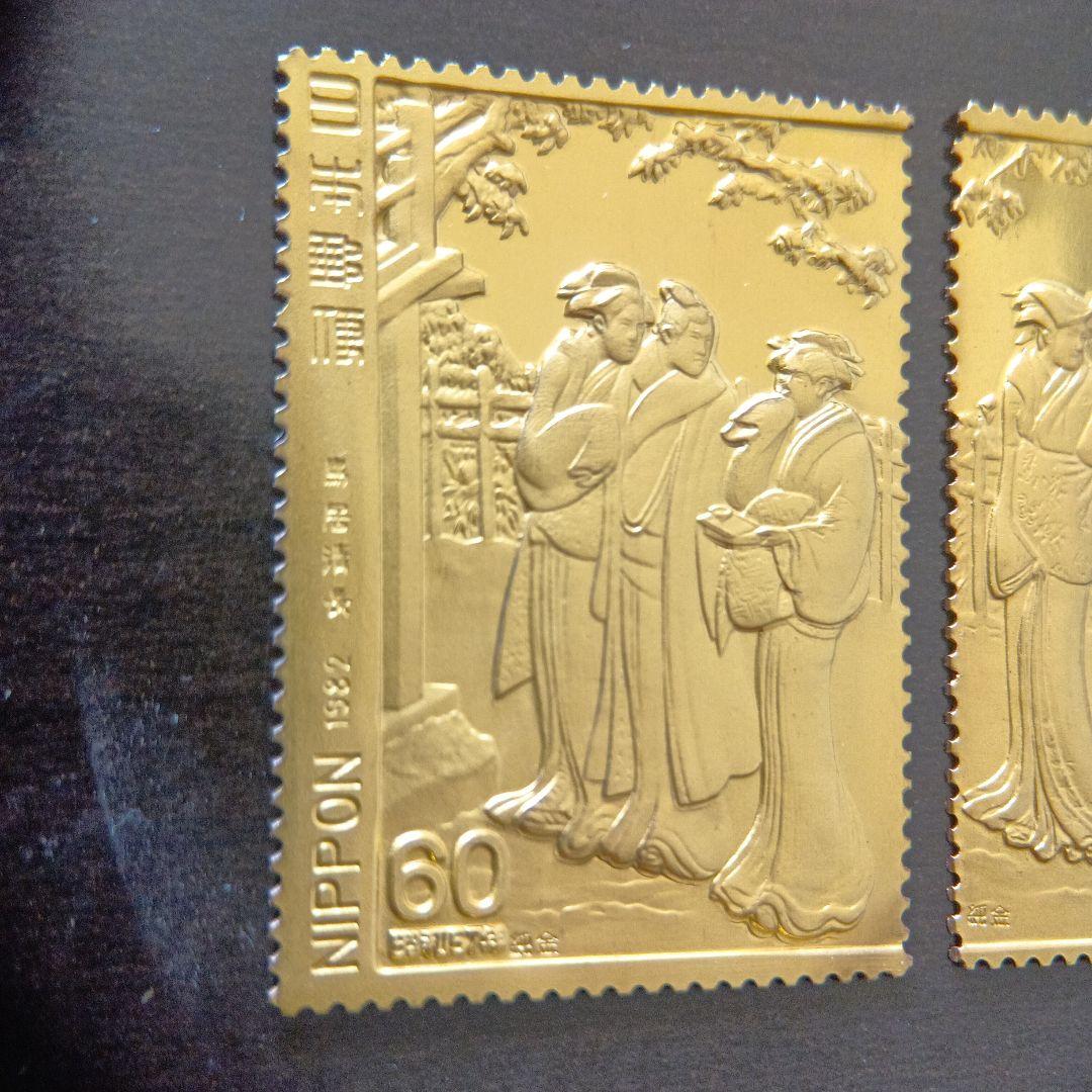 松本徽章工業 金属工芸品 特別郵趣 純金/純銅プレート切手趣味週間 鳥居清