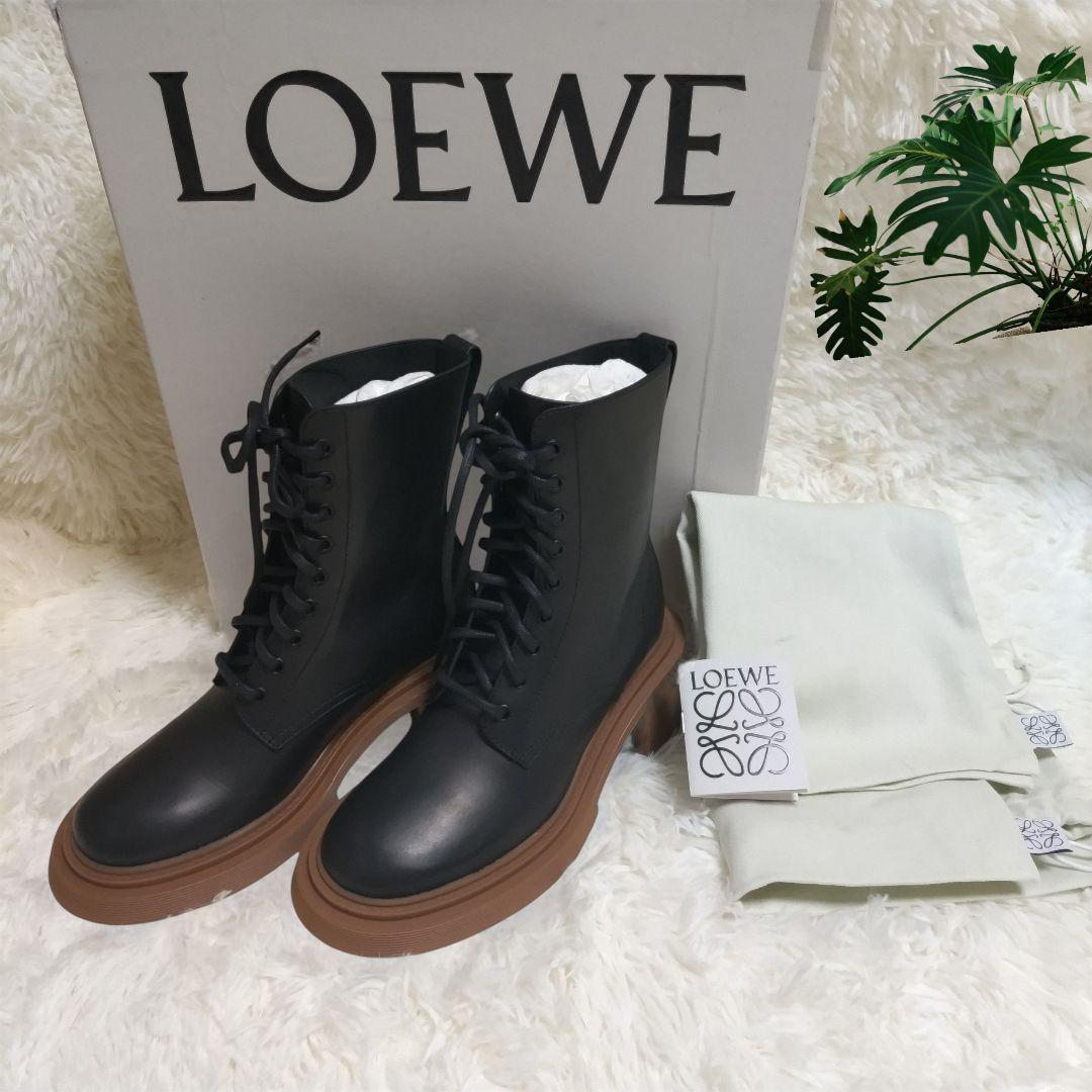 [新品未使用]　ロエベ LOEWE レザー ブラック　キャメル　ブーツ　靴 LOEWE（ロエベ） Combat boot in calfskin コンバットレザーブーツ