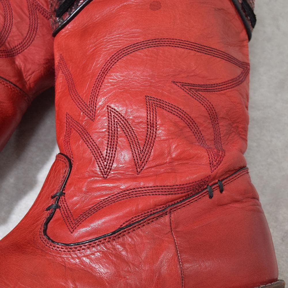 平成 y2k IZREEL ヘビ革 パイソン レザー ウエスタンブーツ 赤 44
