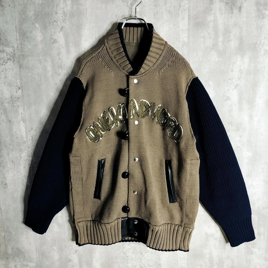 極美品☆sacai エリックヘイズ 刺繍 ニットブルゾン スタジャン レザー