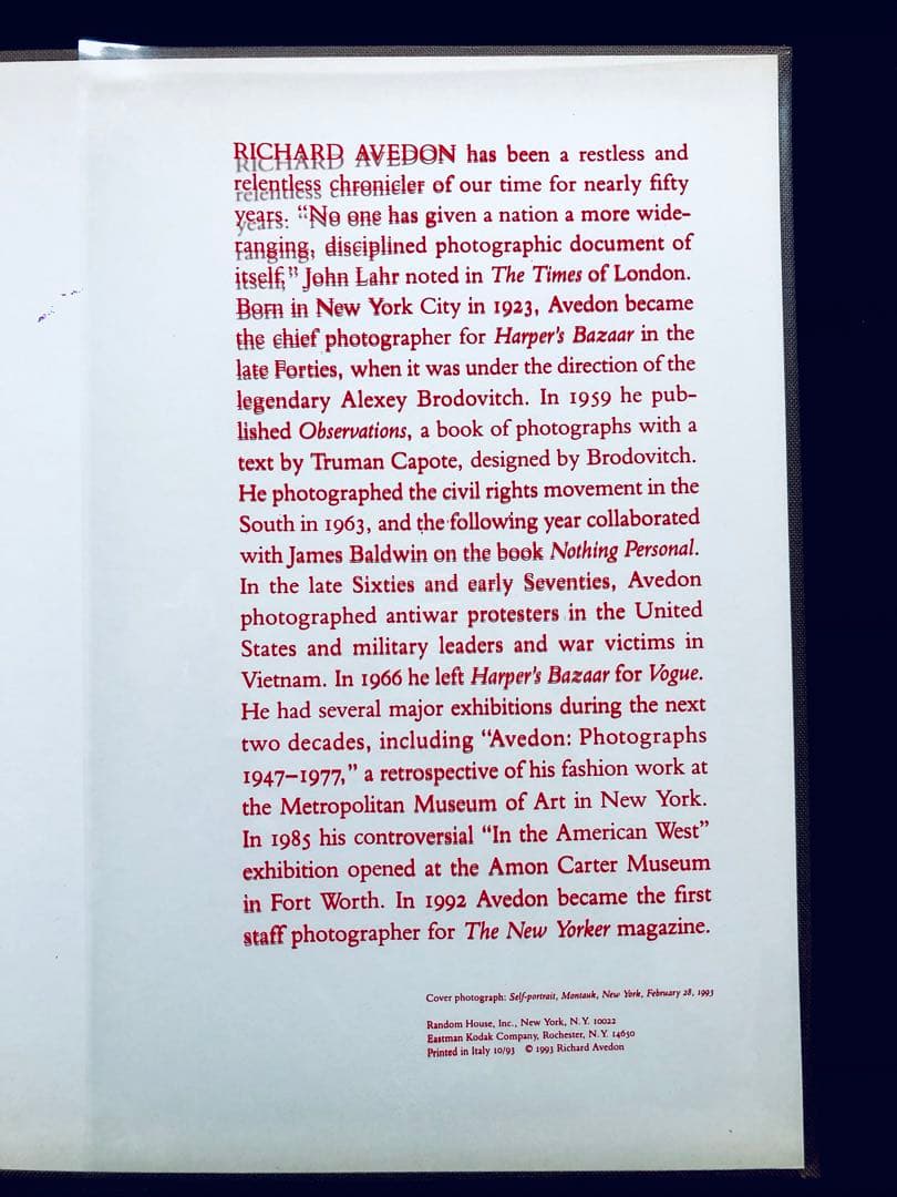 【お値下げ】An Autobiography リチャード・アヴェドン写真集 美品