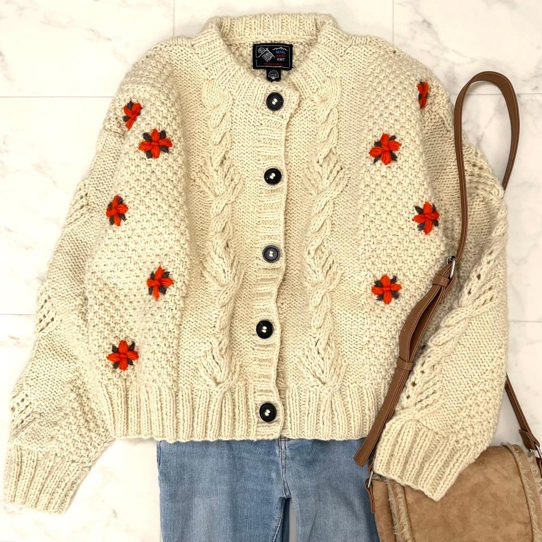 極美品 シールームリン NPL ハンドニット シェルケーブルフラワーカーディガン KNIT WEAR – Sea Room lynn