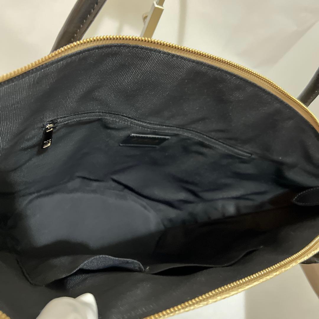 美品】FURLA かごバッグ ベージュ×ブラック 黒 スタッズ トート 本革