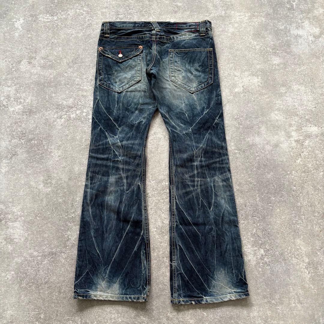 BLUE WAY】 ブルーウェイ 鬼ヒゲ フレアデニムパンツ ジーンズ Y2K