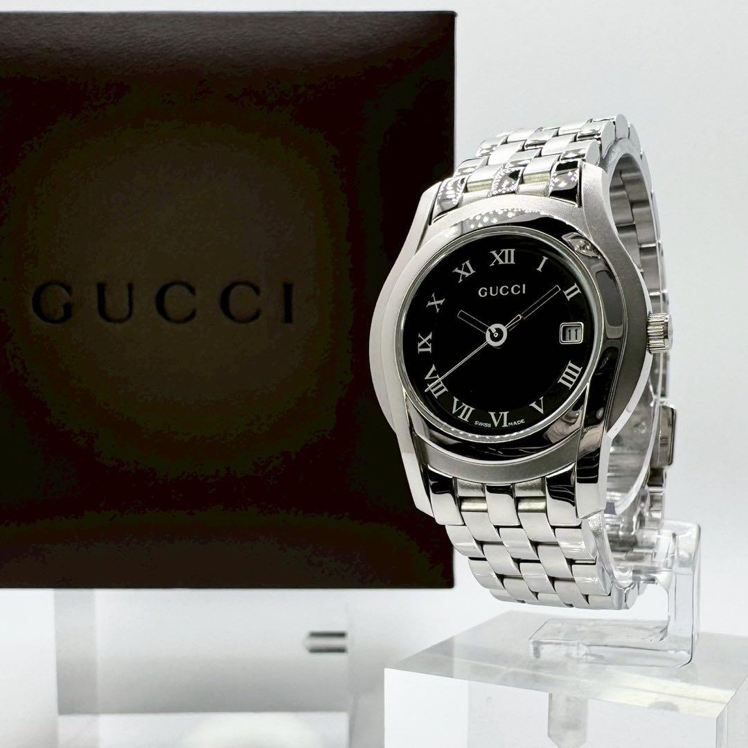 未使用品✨新品電池交換✨稼働 GUCCI 5500L デイト ローマン 黒文字盤