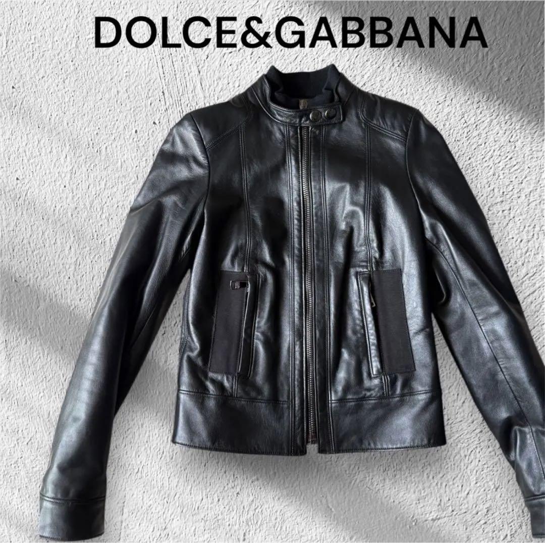 Dolce & Gabbana ブラックレザーシングルライダースジャケット36