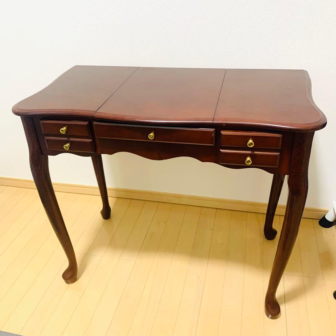 英国風 木製ドレッサー 鏡付 アンティーク 猫脚 デスク テーブル ブラウン