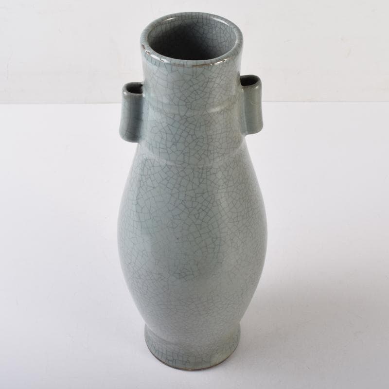 中国 南宋 官窯 青磁 金糸鉄線 貫耳双耳瓶 C 7058A