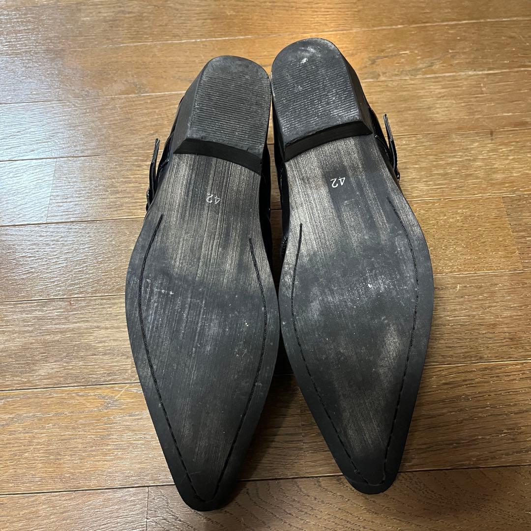 00s vkei アーカイブブラックレザー バックルブーツopium風グランジ