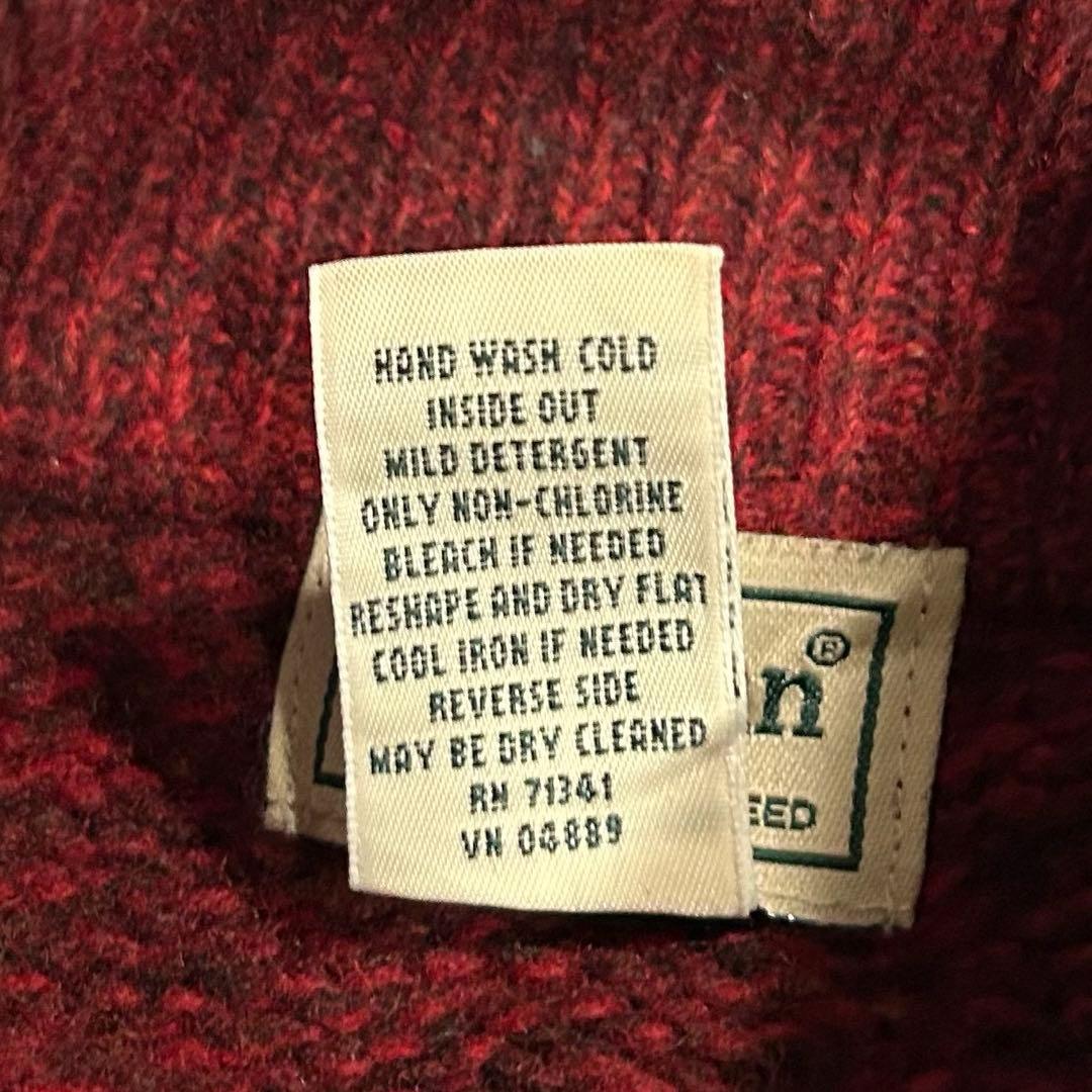90s L.L.Bean ハーフスナップ ラムウール100 ニット レッド 古着