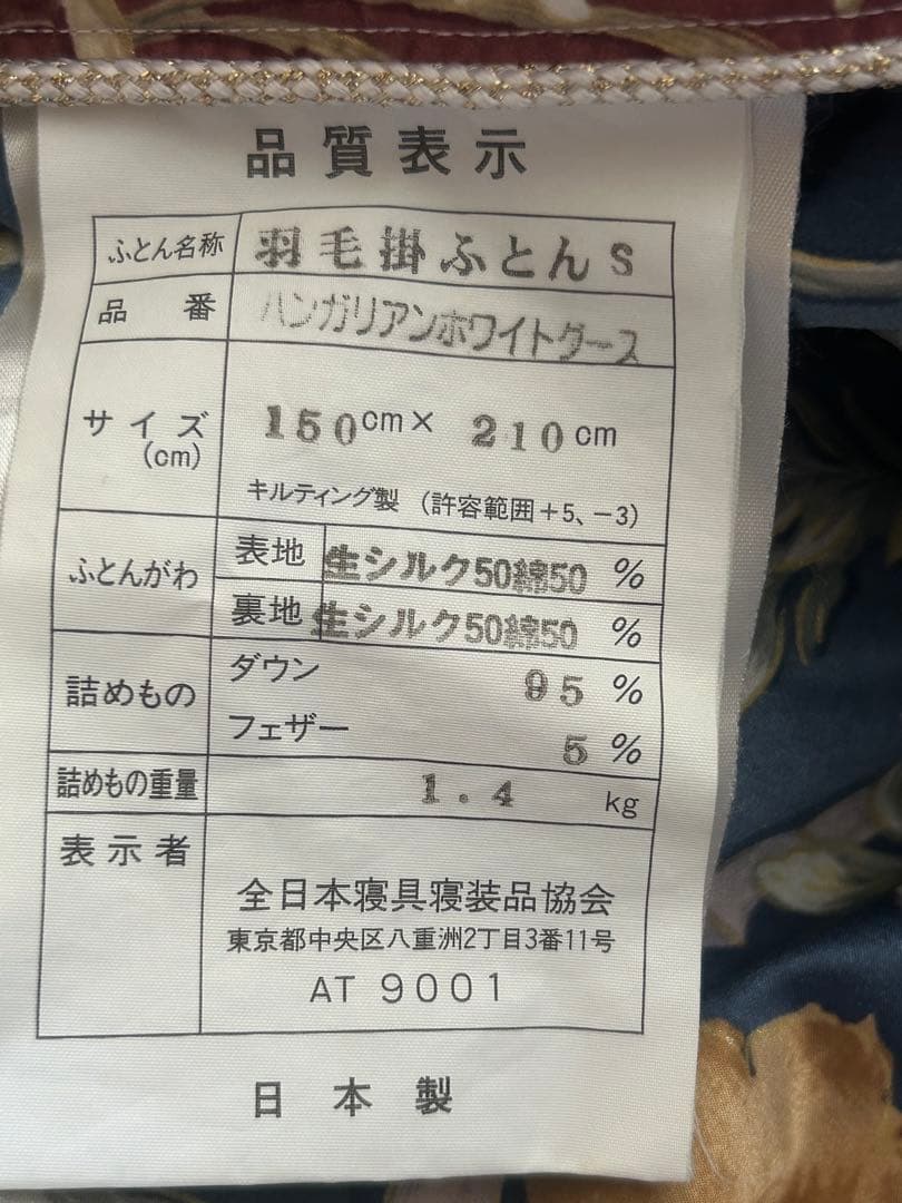 最高級羽毛掛け布団　中綿／ハンガリアンホワイトグースダウン95% 1.4Kg