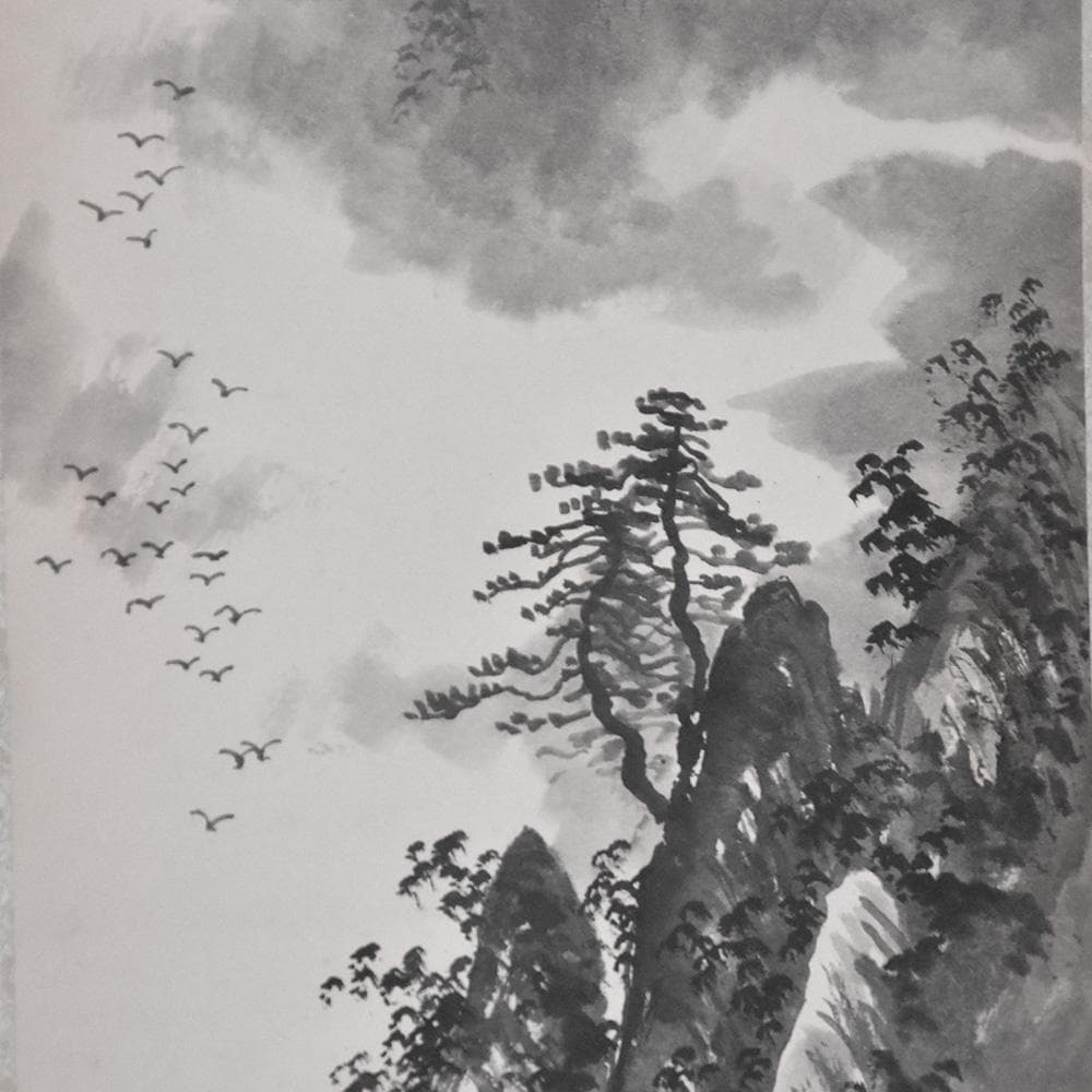 中国美術 桂林山水天下奇 丙寅春首 唐東写 山水画 水墨画 1986年