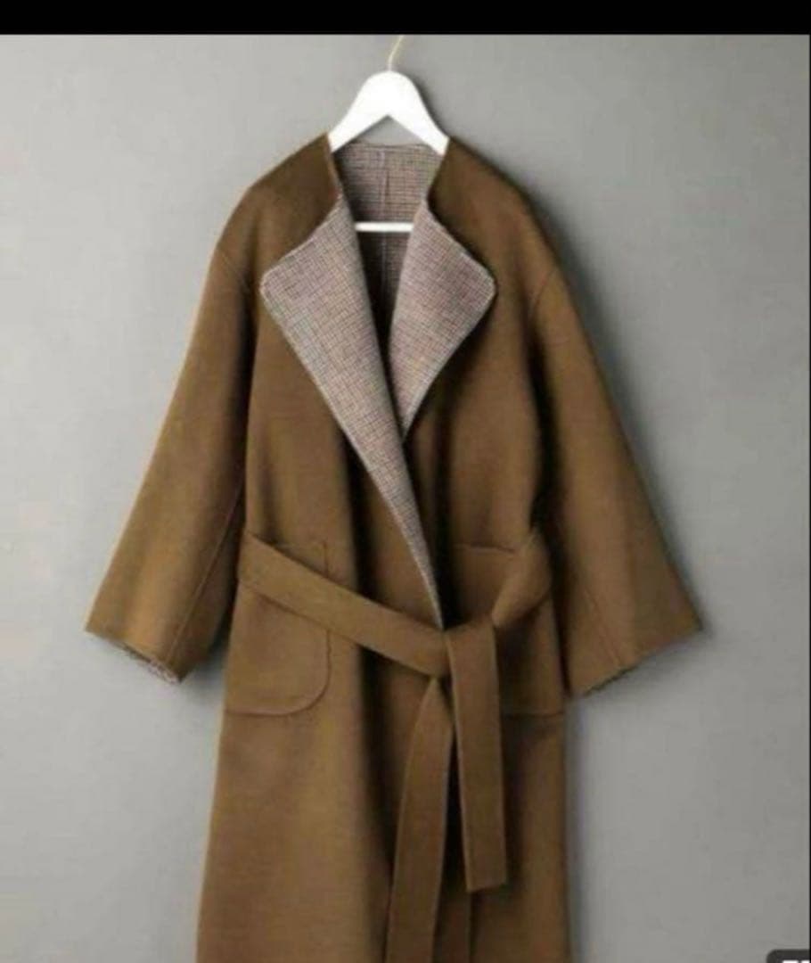 6 ロク リバーシブル ウール リバー ロングコート 38 ブラウン