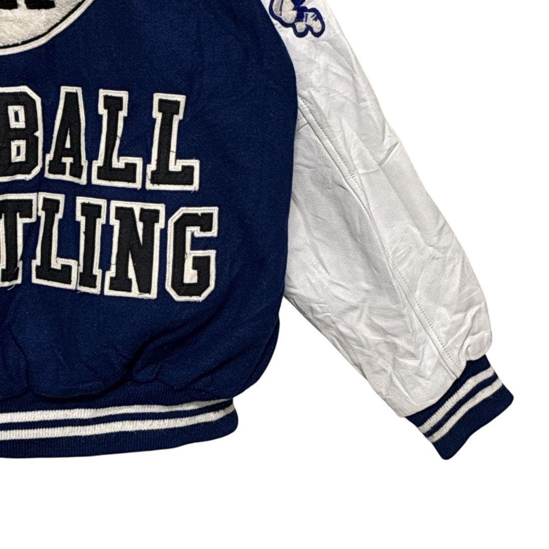 USA製✨スタジャン カレッジ メルトンウール×レザー 両面刺繍ロゴ 中綿 XL