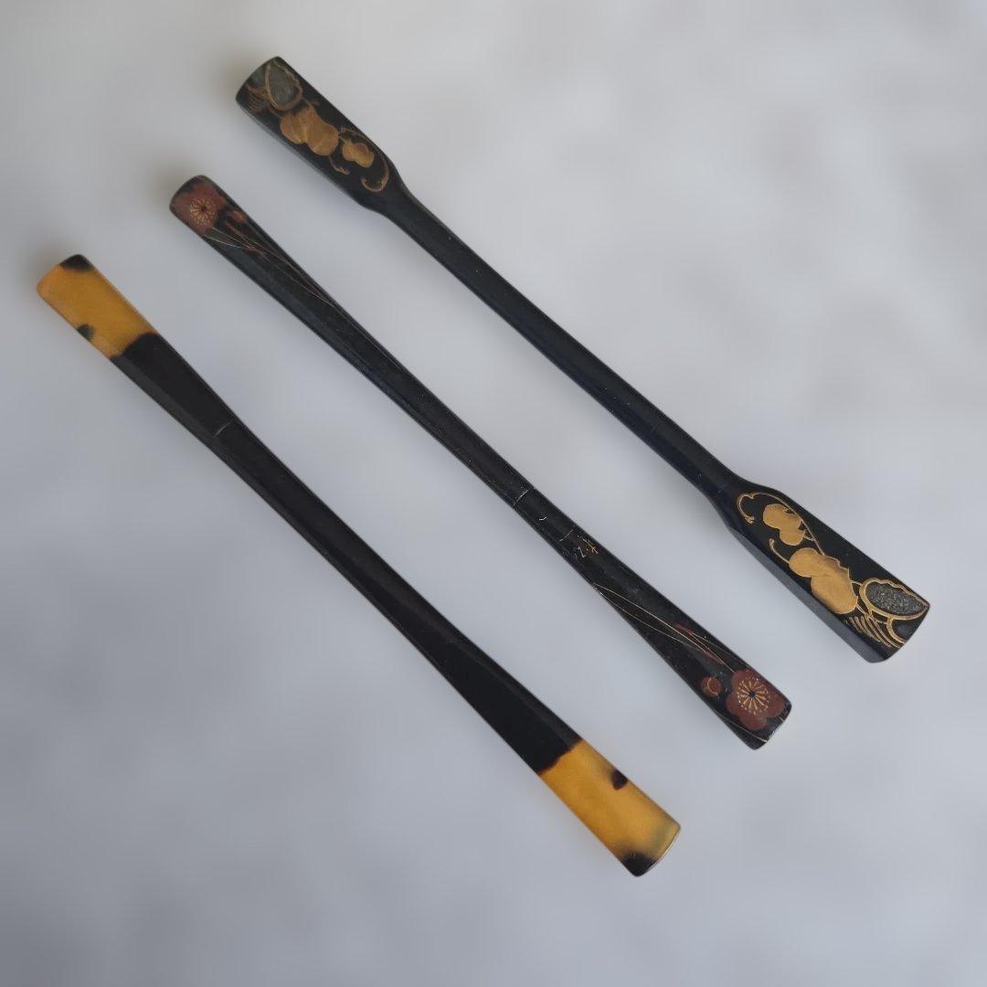 アンティーク 笄 3本セット 金蒔絵 簪 21 工芸 螺鈿 骨董 明治 着物